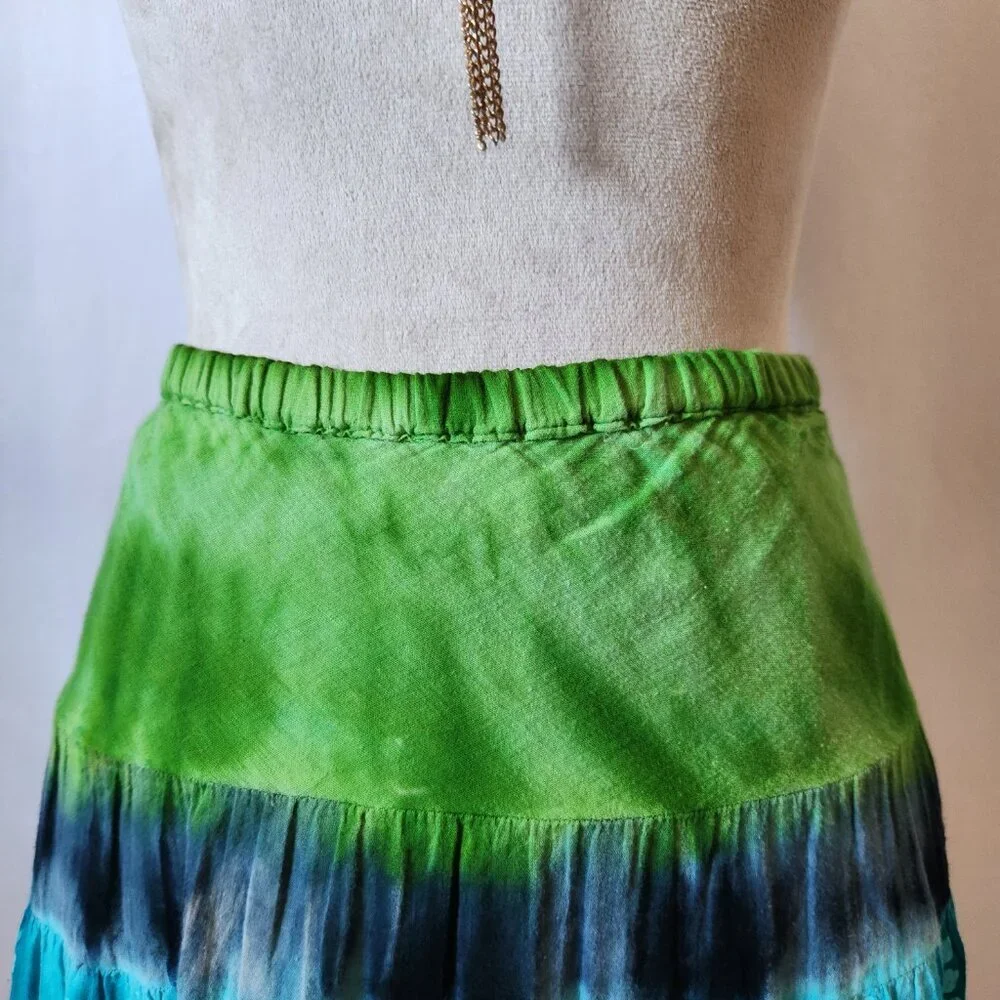 Lola P Women's Size 18 Tie Dye Crochet Lace Gauzy Elastic Waist Lined Midi Skirt